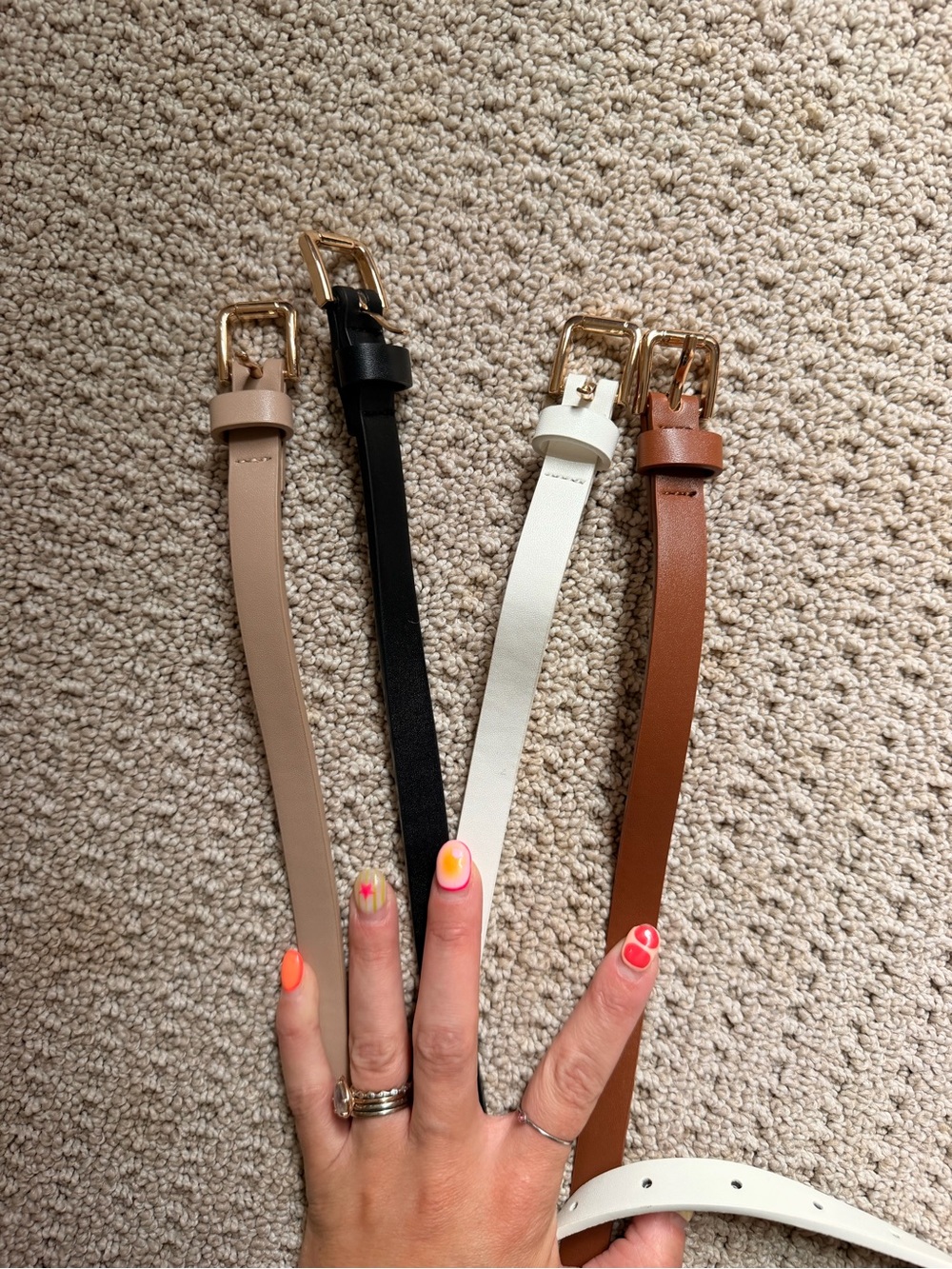 Women’s Slim Leather Belts - Black, White, Tan, Nude